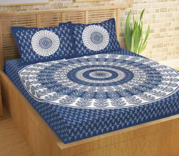 Jaipuri bedsheet Cotton Double Jaipuri Prints Flat Bedsheet (Pack of 1